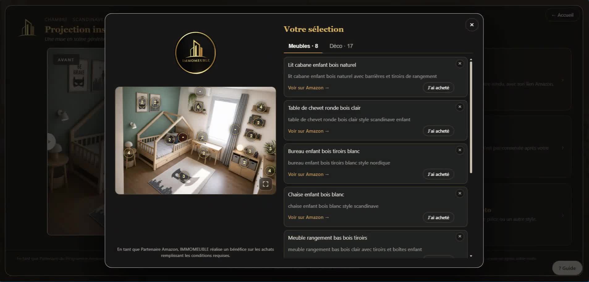 Interface IMMOMEUBLE : rendu et liste d'achat